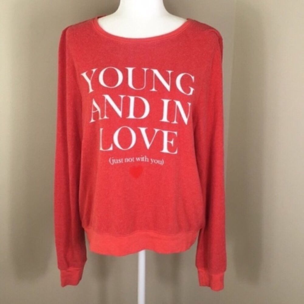 Wildfox Red Young & In Love Just Not With You Sweatshirt Size M